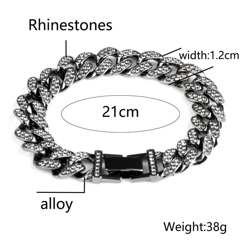 Modes Luksusa Kubas Link ķēdes sakausējuma rokassprādze sievietēm Vīriešiem Zelta krāsa Bling Rhinestone Hiphop Rotassprādzes