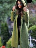 Palton lung, elegant, tricotat, cardigan, pentru femei, cu mânecă lungă, pulover vintage Harajuku cu glugă, haine calde de iarnă pentru femei