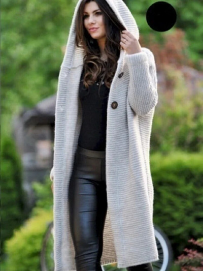 Palton lung, elegant, tricotat, cardigan, pentru femei, cu mânecă lungă, pulover vintage Harajuku cu glugă, haine calde de iarnă pentru femei