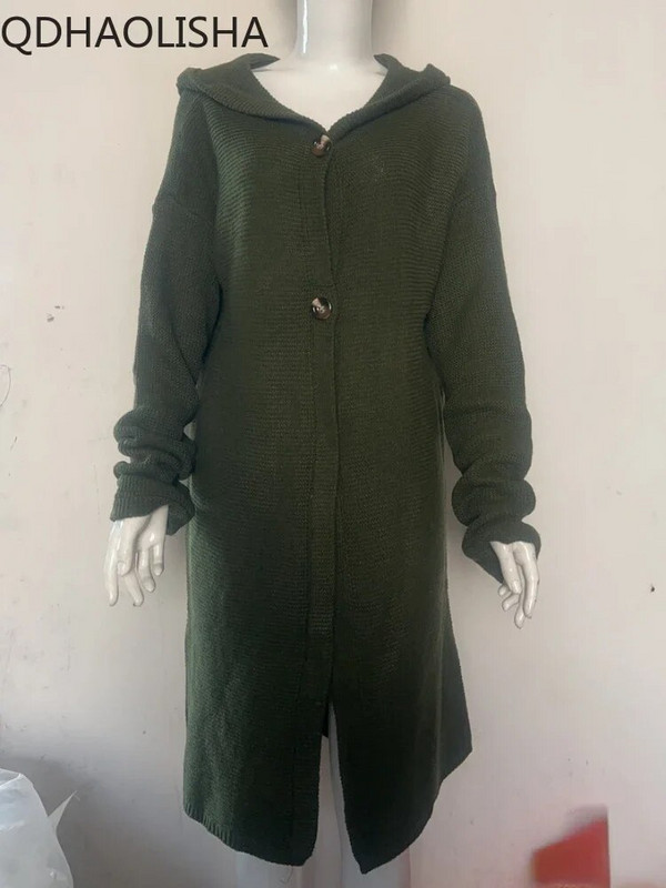 Palton lung, elegant, tricotat, cardigan, pentru femei, cu mânecă lungă, pulover vintage Harajuku cu glugă, haine calde de iarnă pentru femei
