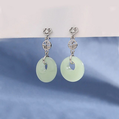 Hetian Jade Ear Line Transfer Seif Sagle Kinietiško stiliaus auskarai Moteriški Vasaros Temperamento Senovinio Style Net Red Dropship