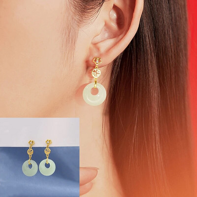 Hetian Jade Ear Line Transfer Seif Sagle Kinietiško stiliaus auskarai Moteriški Vasaros Temperamento Senovinio Style Net Red Dropship
