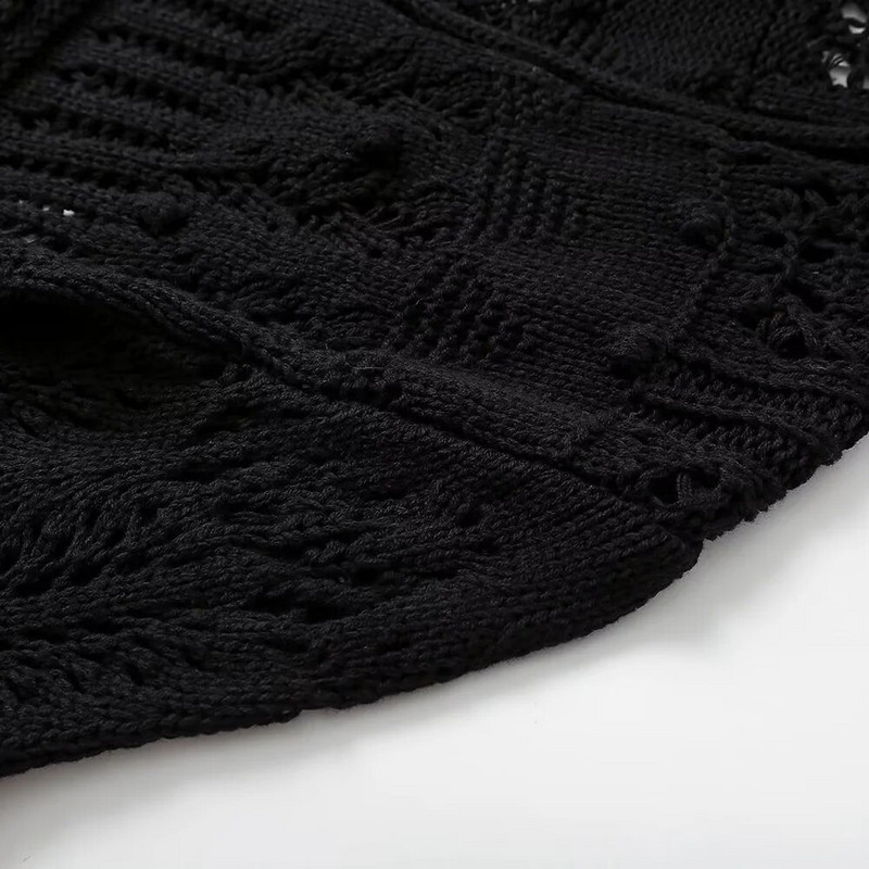 UNIZERA2023 Jesenski novi, ležerni, svestrani ženski kaput dugih rukava na vezanje, šuplji kratki pleteni kardigan