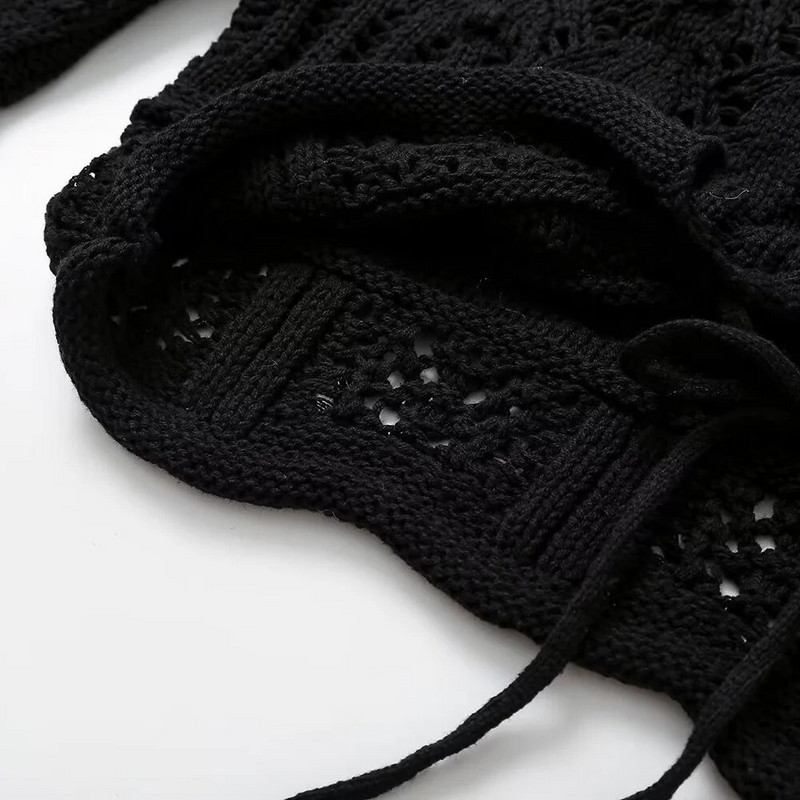 UNIZERA2023 Jesenski novi, ležerni, svestrani ženski kaput dugih rukava na vezanje, šuplji kratki pleteni kardigan