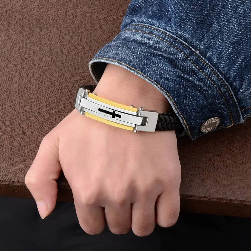 Uued ehtsast nahast punutud käevõrud roostevabast terasest ristmustrilise rihmaga must käevõrud meestele moekingitus