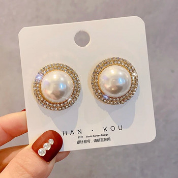 Златни и сребърни цветни кръгли обеци с имитация на перли за жени Луксозни кристални обеци Женски мъниста