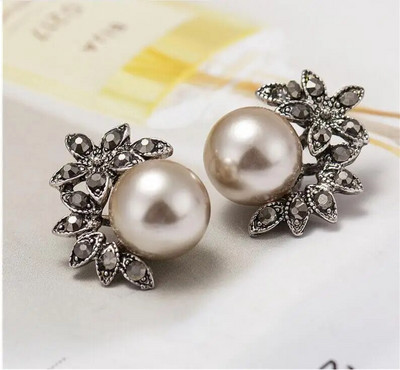 Zelta un sudraba krāsas apaļas pērļu imitācijas auskari sievietēm Luksusa kristāla auskari sieviešu krelles