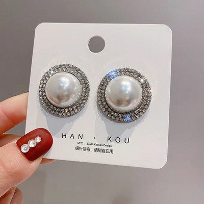 Zelta un sudraba krāsas apaļas pērļu imitācijas auskari sievietēm Luksusa kristāla auskari sieviešu krelles