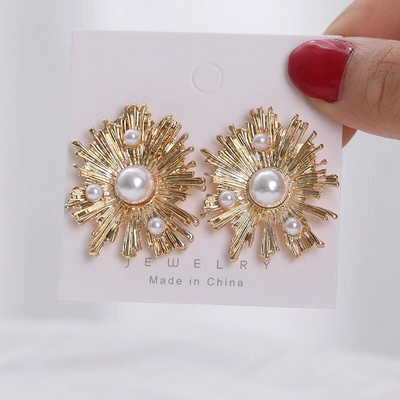 Zelta un sudraba krāsas apaļas pērļu imitācijas auskari sievietēm Luksusa kristāla auskari sieviešu krelles