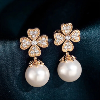 Zelta un sudraba krāsas apaļas pērļu imitācijas auskari sievietēm Luksusa kristāla auskari sieviešu krelles