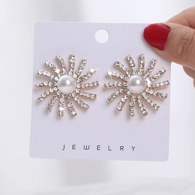 Zelta un sudraba krāsas apaļas pērļu imitācijas auskari sievietēm Luksusa kristāla auskari sieviešu krelles