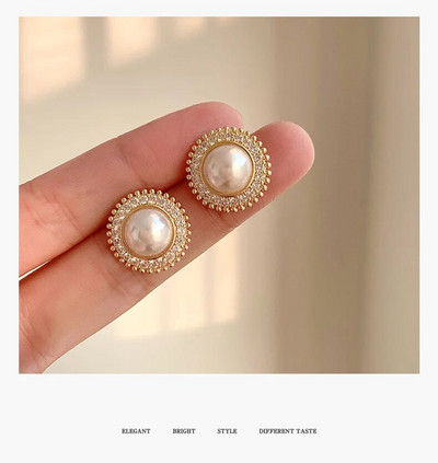 Zelta un sudraba krāsas apaļas pērļu imitācijas auskari sievietēm Luksusa kristāla auskari sieviešu krelles