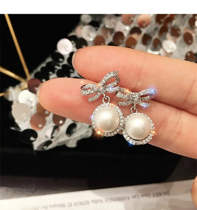 Zelta un sudraba krāsas apaļas pērļu imitācijas auskari sievietēm Luksusa kristāla auskari sieviešu krelles