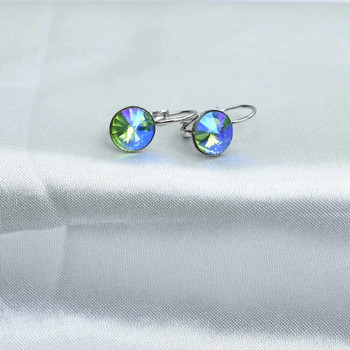 8MM Многоцветни кръгли кристални капкови обеци Подарък за сватбено парти Неръждаема стомана Сини геометрични бижута Bijoux Femme