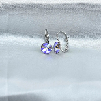 8MM Многоцветни кръгли кристални капкови обеци Подарък за сватбено парти Неръждаема стомана Сини геометрични бижута Bijoux Femme