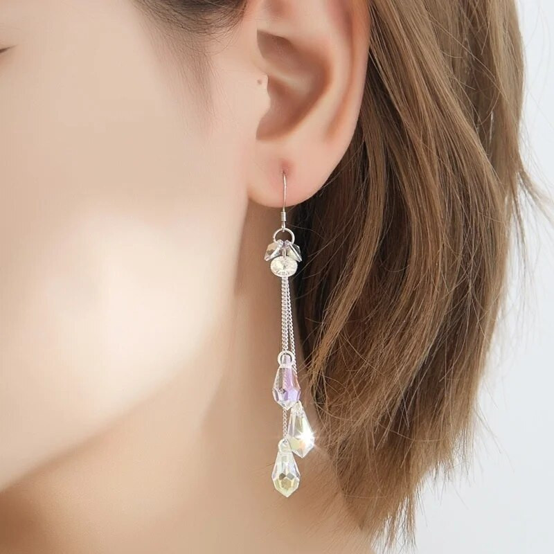 Delysia King Ženske svestrane duge naušnice u obliku kapljica s resicama Trendy Crystal Sparkle Temperament Antialergijska naušnica