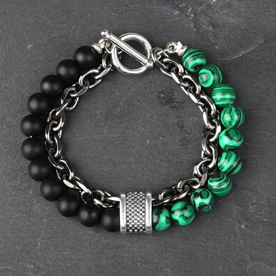 Új Tiger Eye Stone gyöngyös férfi karkötő rozsdamentes acélból készült fegyverlánc lánc jóga viking karkötő férfi ékszer Akció