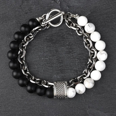 Új Tiger Eye Stone gyöngyös férfi karkötő rozsdamentes acélból készült fegyverlánc lánc jóga viking karkötő férfi ékszer Akció