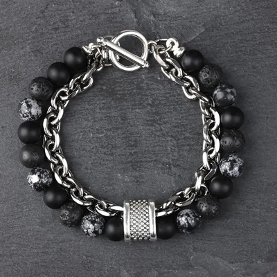 Új Tiger Eye Stone gyöngyös férfi karkötő rozsdamentes acélból készült fegyverlánc lánc jóga viking karkötő férfi ékszer Akció