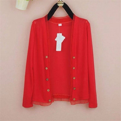 Mujer, pleteni kardigan za zaštitu od sunca, velika veličina 5xl, lagani gornji ženski korejski modni kaput s dvostrukim kopčanjem, dugih rukava u boji slatkiša