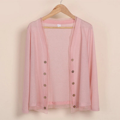 Mujer, pleteni kardigan za zaštitu od sunca, velika veličina 5xl, lagani gornji ženski korejski modni kaput s dvostrukim kopčanjem, dugih rukava u boji slatkiša