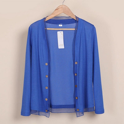 Mujer, pleteni kardigan za zaštitu od sunca, velika veličina 5xl, lagani gornji ženski korejski modni kaput s dvostrukim kopčanjem, dugih rukava u boji slatkiša
