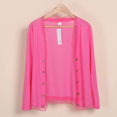 Mujer, pleteni kardigan za zaštitu od sunca, velika veličina 5xl, lagani gornji ženski korejski modni kaput s dvostrukim kopčanjem, dugih rukava u boji slatkiša
