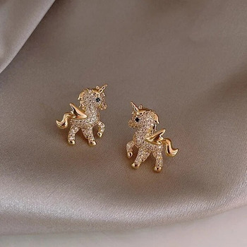 Уникални модни обеци с еднорог за жени Популярни аксесоари Цирконова животинска обеца Сватбено парти Подарък за годишнина Бижута