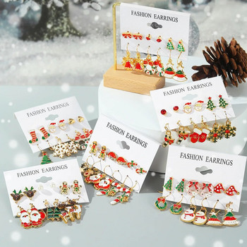 6 чифта/комплект Модни коледни обеци Дядо Коледа Лос Снежинка Снежен човек Дърво Обеци за жени Момичета Коледни подаръци Бижута