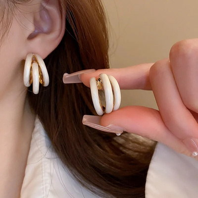 Novi dolazak, jednostavne modne crno-bijele emajlirane velike naušnice s prstenom za žene, istaknuti nakit Pendientes