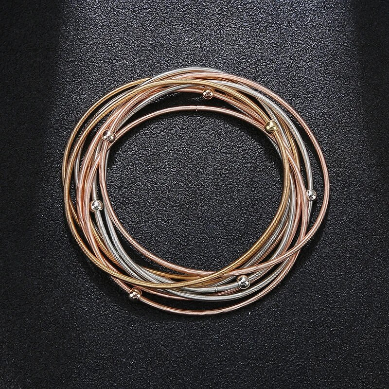 Izmērs 1,7 mm, apkārtmērs 19 cm Metāla pavasara rotaslietas Modes klasiskas sieviešu dāvanas Mini jauki gludas bumbas jauktas krāsas pavasara rokassprādze