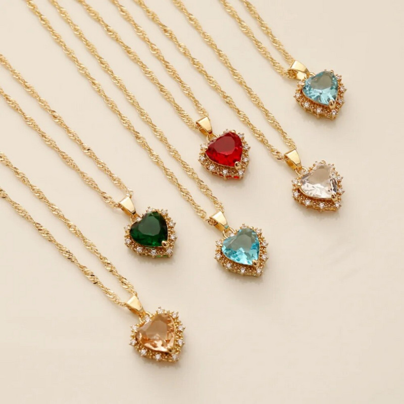 Új divatos szív alakú cirkónia nyaklánc nőknek Kiváló minőségű piros szerelmes medál Anyák napi Valentin-napi ajándék ékszerek