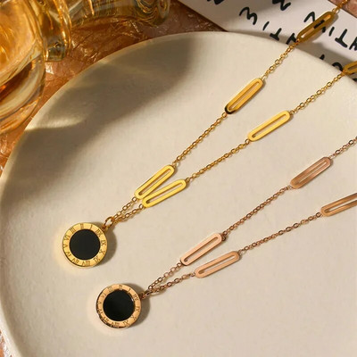 Classic Fashion Stainless Steel Roman Digital Wafer Pendant Necklace 2023 Fashion Jewelry Christmas Party Women`s Sexy Necklace