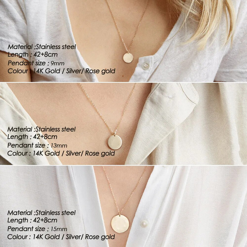 Minimalistička okrugla ogrlica s privjeskom za žene Ogrlica od nehrđajućeg čelika za ključnu kost s dugim lancem Modni nakit Impresivan poklon za djevojku