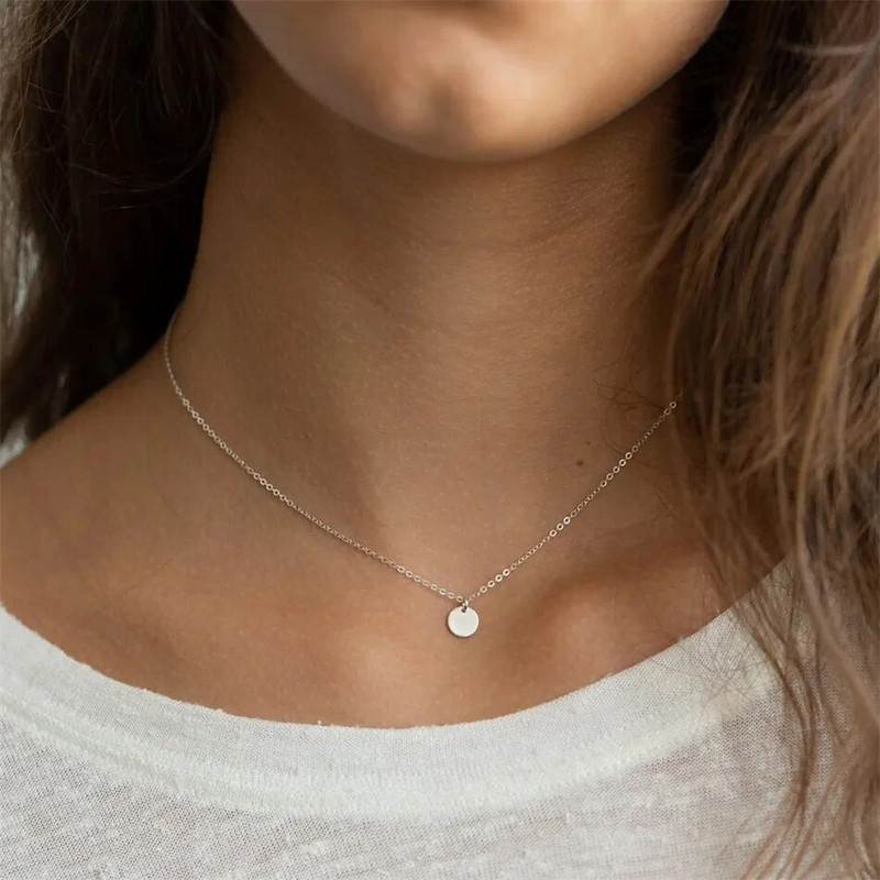Minimalistička okrugla ogrlica s privjeskom za žene Ogrlica od nehrđajućeg čelika za ključnu kost s dugim lancem Modni nakit Impresivan poklon za djevojku