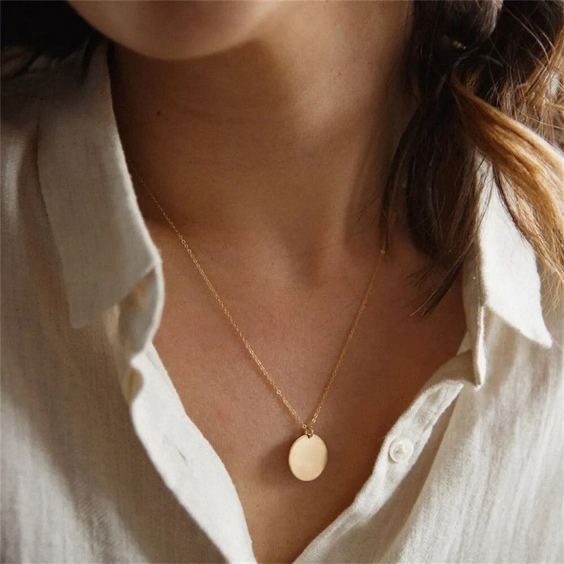 Minimalistička okrugla ogrlica s privjeskom za žene Ogrlica od nehrđajućeg čelika za ključnu kost s dugim lancem Modni nakit Impresivan poklon za djevojku