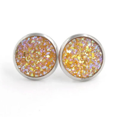 12 mm okrúhle živicové náušnice Druzy, dámske šperky, darčekové náušnice, trblietavé vysoko kvalitné módne šperky.
