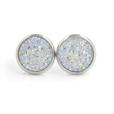 12 mm okrúhle živicové náušnice Druzy, dámske šperky, darčekové náušnice, trblietavé vysoko kvalitné módne šperky.