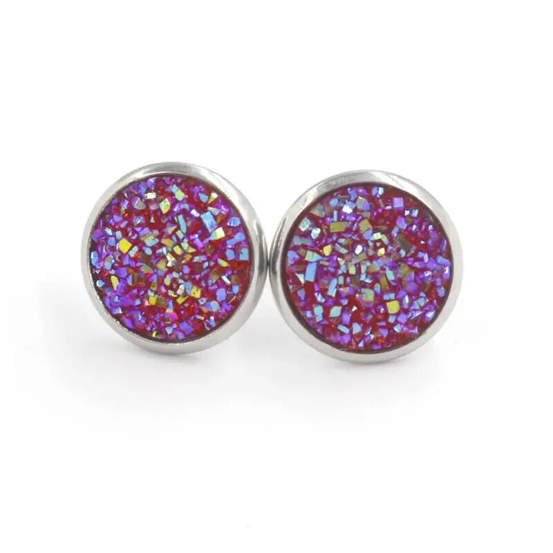 12 mm okrúhle živicové náušnice Druzy, dámske šperky, darčekové náušnice, trblietavé vysoko kvalitné módne šperky.