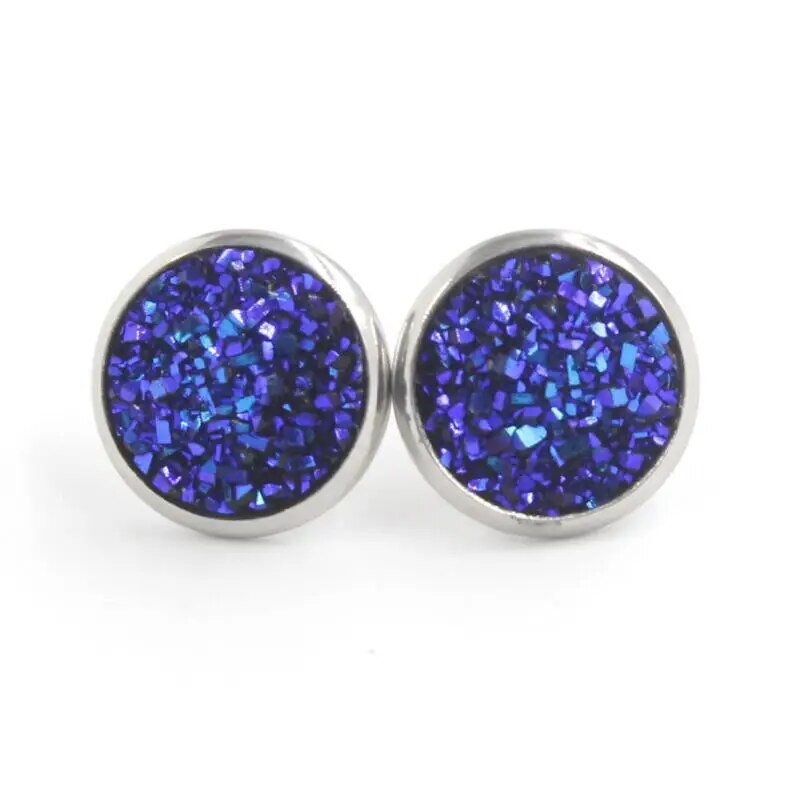 12 mm okrúhle živicové náušnice Druzy, dámske šperky, darčekové náušnice, trblietavé vysoko kvalitné módne šperky.