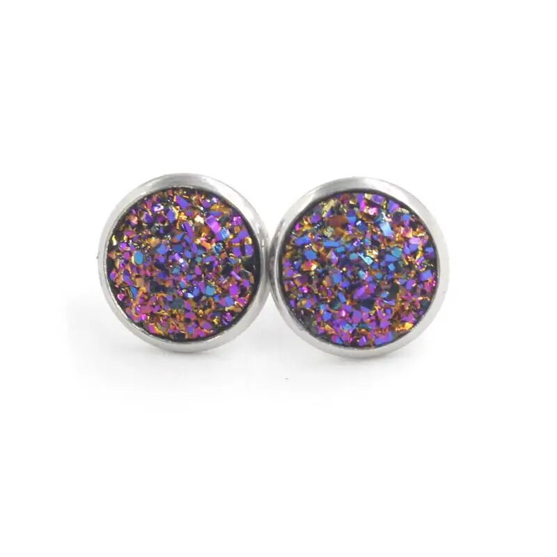 12 mm okrúhle živicové náušnice Druzy, dámske šperky, darčekové náušnice, trblietavé vysoko kvalitné módne šperky.