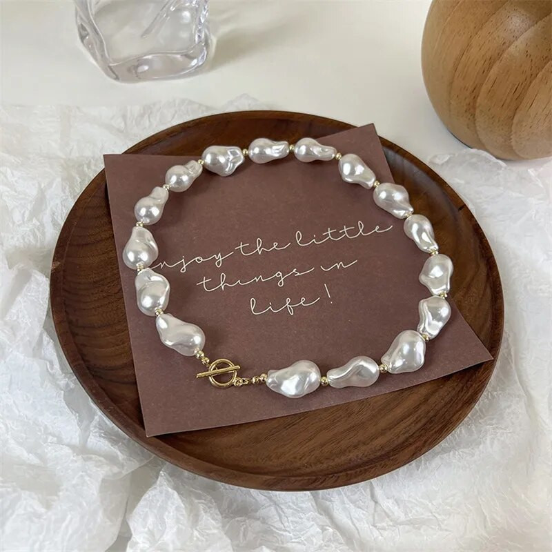 Francuski retro klasični veliki nepravilni barokni biserni OT kopča ogrlica trendovski temperament i prikladna ključna kost