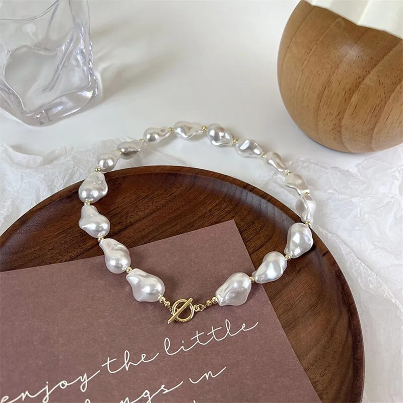 Francuski retro klasični veliki nepravilni barokni biserni OT kopča ogrlica trendovski temperament i prikladna ključna kost