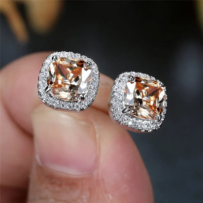 Klasszikus ezüst színű esküvői fülbevaló zöld opál négyzet kő fülbevaló többszínű kristály kis fülbevaló női ékszer