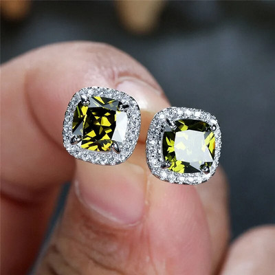 Klasszikus ezüst színű esküvői fülbevaló zöld opál négyzet kő fülbevaló többszínű kristály kis fülbevaló női ékszer