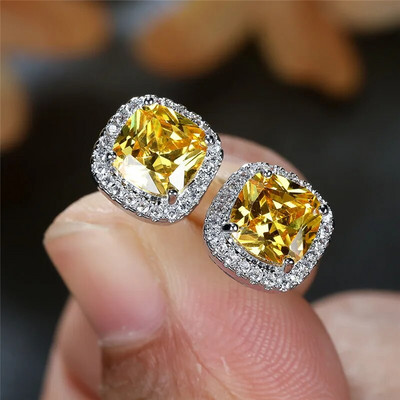 Klasszikus ezüst színű esküvői fülbevaló zöld opál négyzet kő fülbevaló többszínű kristály kis fülbevaló női ékszer