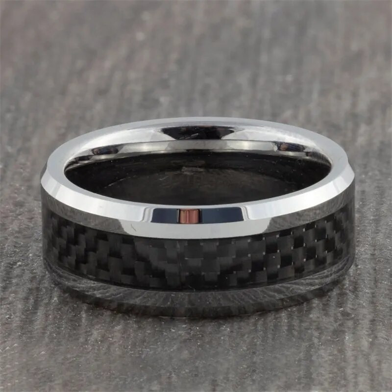 8 mm modni muški prstenovi, crni, jednostavni remen, umetci od ugljičnih vlakana, vjenčanje, zaručnički vintage prsten, nakit, godišnjica