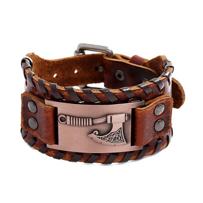 Nordic Totem Charm Wide Leather Narukvica Viking Great Axe Muška narukvica Punk kožni tkani dodaci Nakit za zabave Veleprodaja