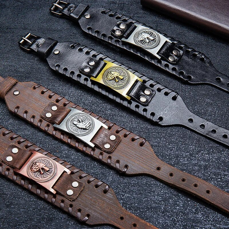 Kreatív Wolf Head Totem Viking karkötő Férfi karkötő Új divatos bőr szőtt kiegészítők party ékszerek Hip Hop punk ékszerek