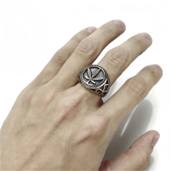 Δαχτυλίδι δακτύλων με στρογγυλά φύλλα σφενδάμου για άνδρες από ανοξείδωτο χάλυβα Weed Cannabises Signet Ring Χονδρική